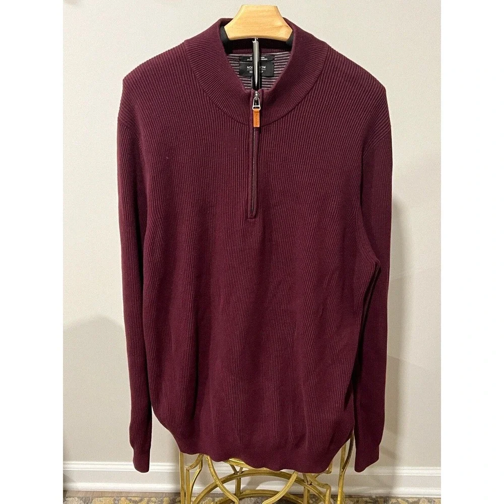 Nordstrom 2XL Cotton Cashmere Blend Sweater 1/4 Zip Pullover Maroon #191‎